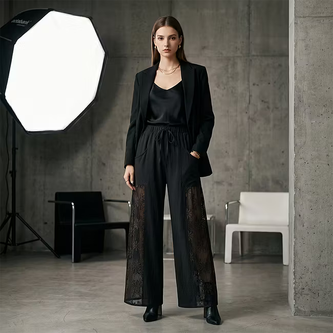 Women’s Lace-Panel Wide-Leg Trousers