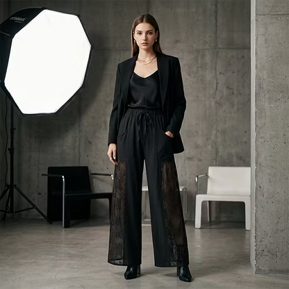 Women’s Lace-Panel Wide-Leg Trousers