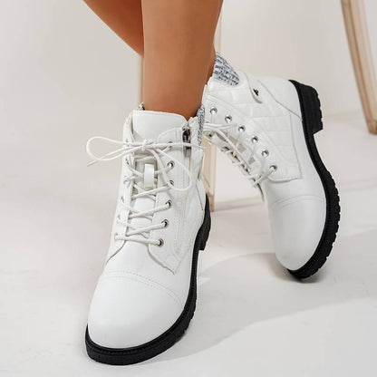 Women’s Lace Up Ankle Boots with Side Zip and Knit Collar