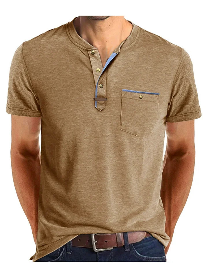 Men’s Short Sleeve Henley T-Shirt with Chest Pocket