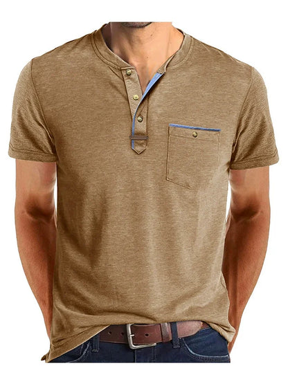 Men’s Short Sleeve Henley T-Shirt with Chest Pocket