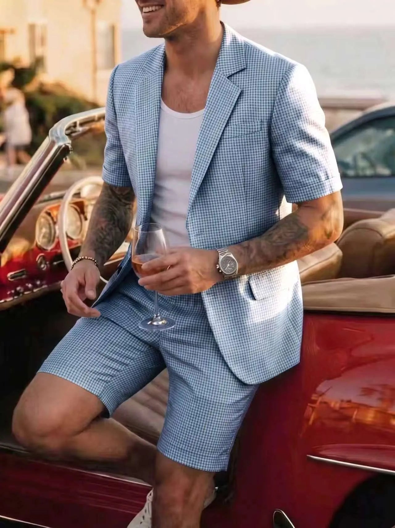 Men’s Lightweight Checked Suit Set