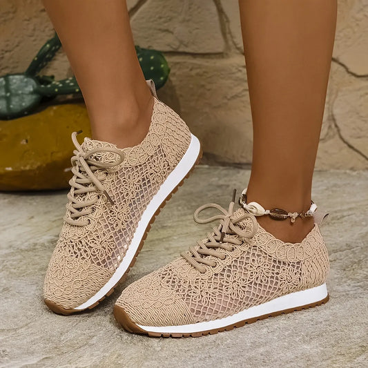 Women's Elegant Lace Breathable Slip On Walking Trainers
