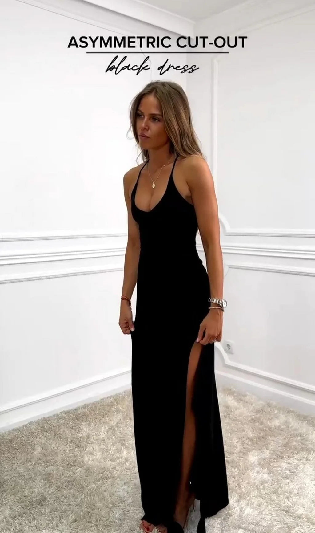 Women’s Back-Crisscross Side-Slit Long-Sleeve Dress