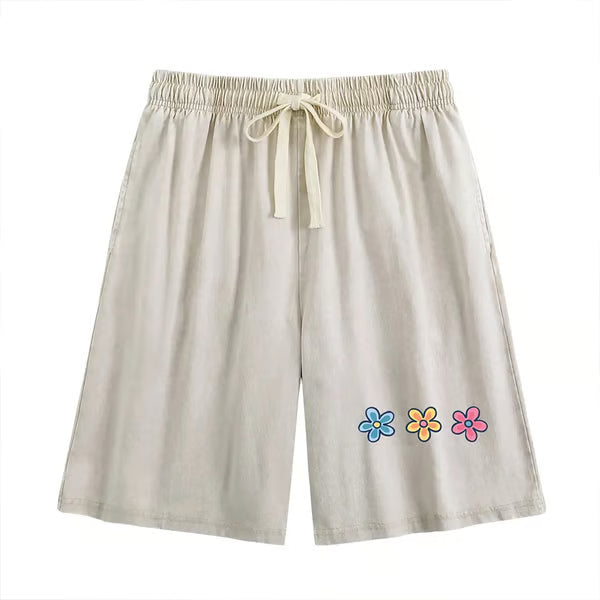 Women's Washed Floral Drawstring Shorts
