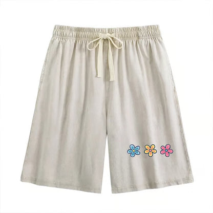 Women's Washed Floral Drawstring Shorts