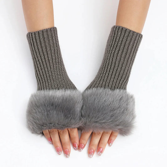 Women’s Faux Fur Cuff Ribbed Arm Warmers