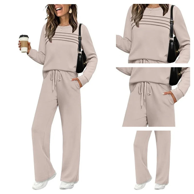 Women’s Round Neck Top & Drawstring Lounge Set (Short or Long)