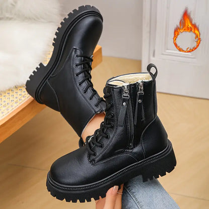 Women's Glossy Faux Lace-Up Ankle Boots