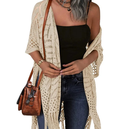 Women’s Crochet Tassel Kimono Cardigan