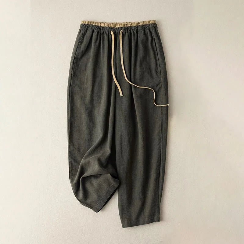 Women’s Cotton Linen Drawstring Harem Trousers with Pockets