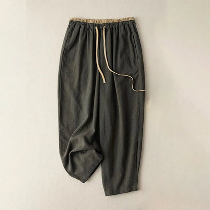 Women’s Cotton Linen Drawstring Harem Trousers with Pockets