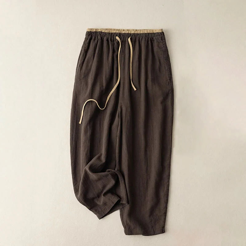 Women’s Cotton Linen Drawstring Harem Trousers with Pockets