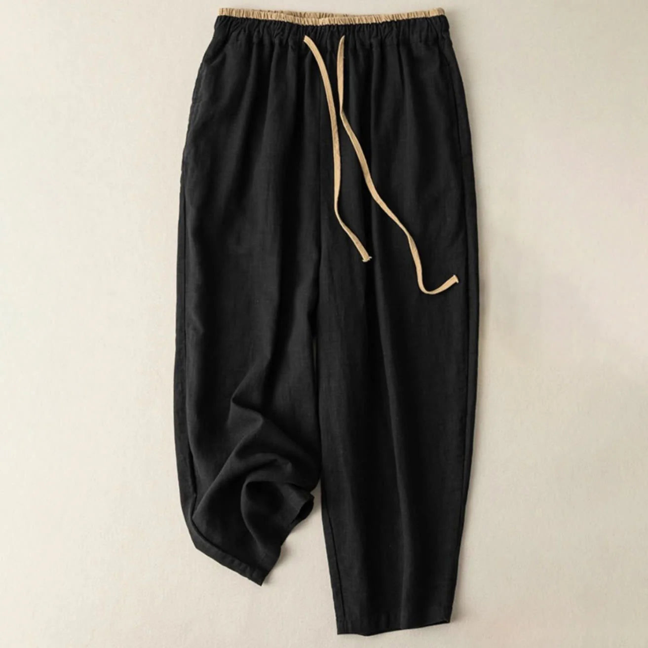 Women’s Cotton Linen Drawstring Harem Trousers with Pockets