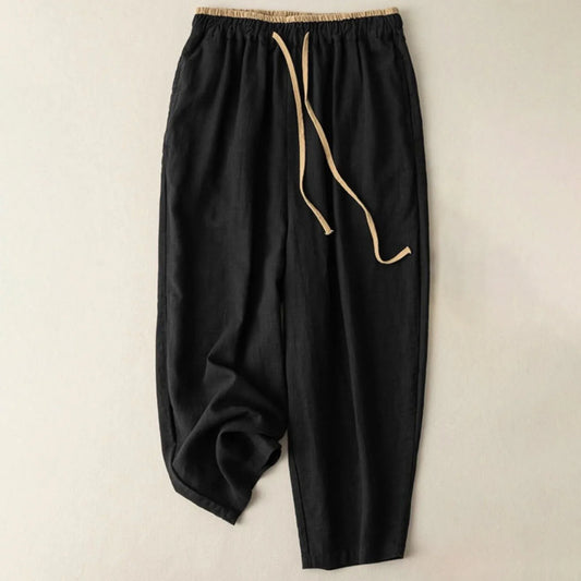 Women’s Cotton Linen Drawstring Harem Trousers with Pockets