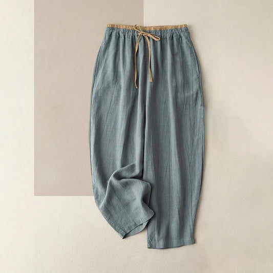 Women’s Cotton Linen Drawstring Harem Trousers with Pockets