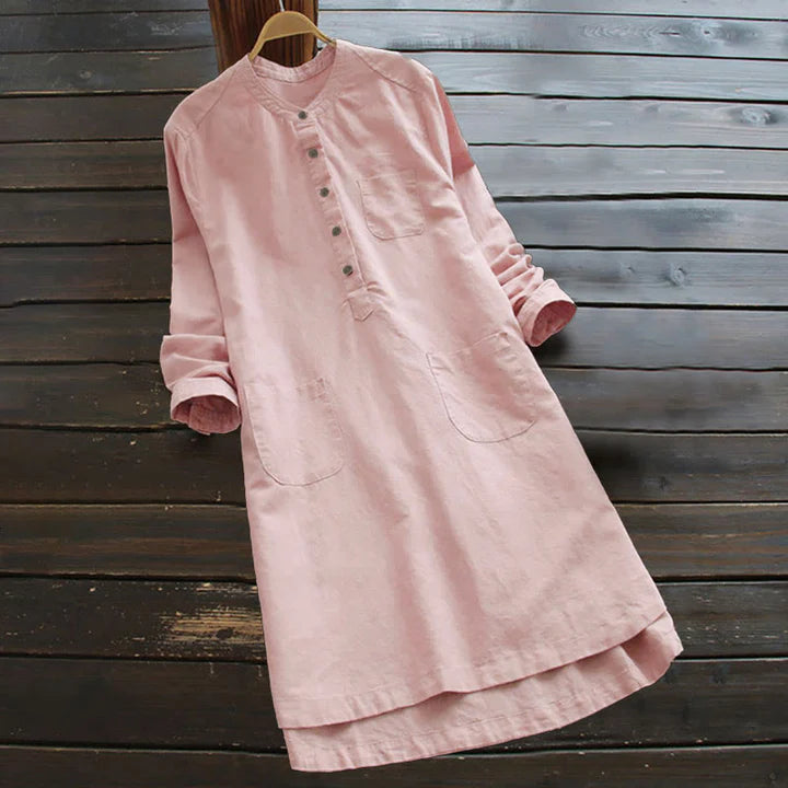 Women’s Relaxed Pocket Linen-Style Shirt Dress