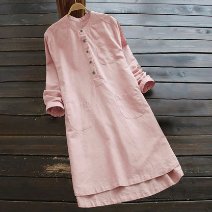 Women’s Relaxed Pocket Linen-Style Shirt Dress