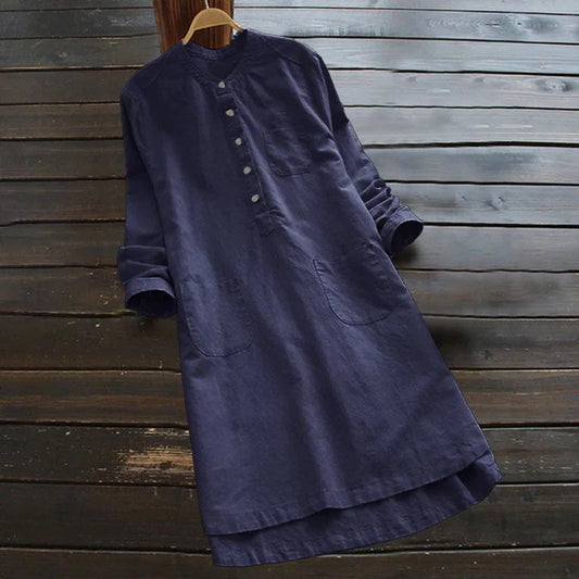 Women’s Relaxed Pocket Linen-Style Shirt Dress