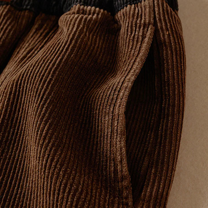 Women’s Contrast-Cuff Thermal Corduroy Harem Trousers with Pockets