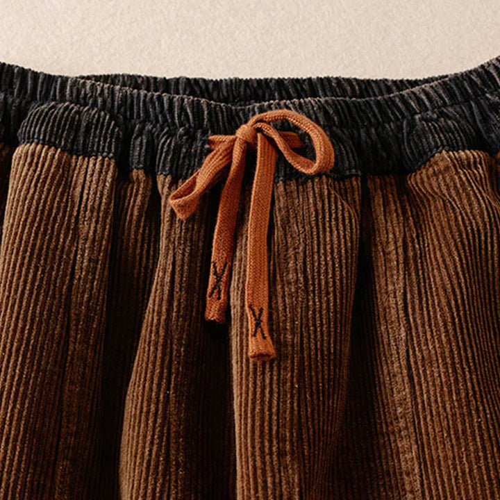 Women’s Contrast-Cuff Thermal Corduroy Harem Trousers with Pockets