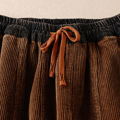 Women’s Contrast-Cuff Thermal Corduroy Harem Trousers with Pockets