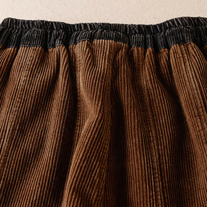 Women’s Contrast-Cuff Thermal Corduroy Harem Trousers with Pockets