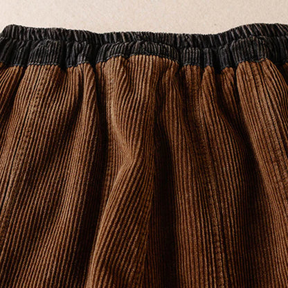 Women’s Contrast-Cuff Thermal Corduroy Harem Trousers with Pockets