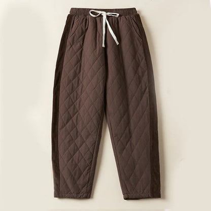 Women’s Diamond Quilted Thermal Cotton Harem Pants with Pockets