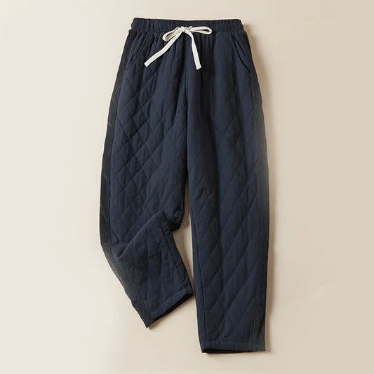 Women’s Diamond Quilted Thermal Cotton Harem Pants with Pockets