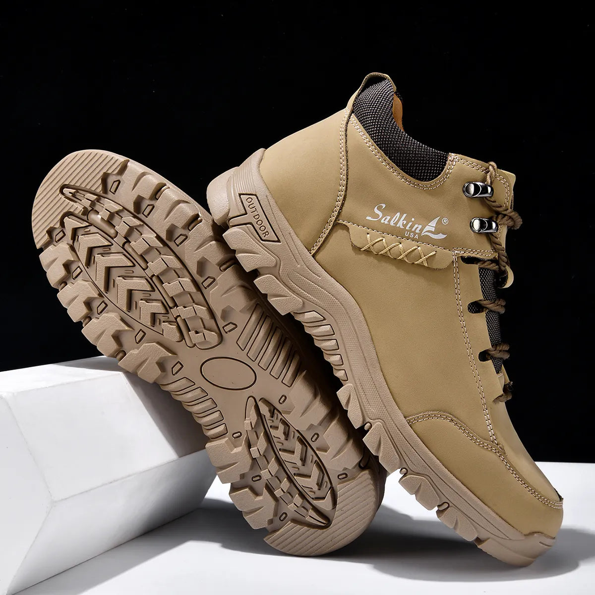 Men’s Full-Grain Supportive Leather-Look Boots