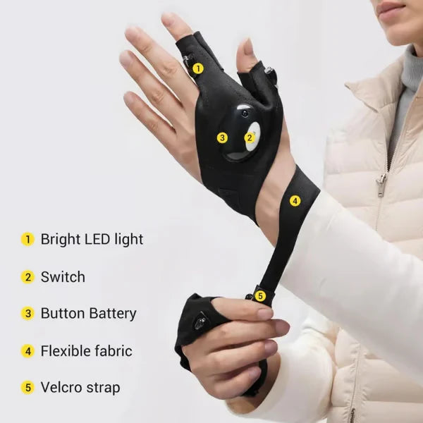 Hands-Free LED Work-Light Half-Finger Gloves