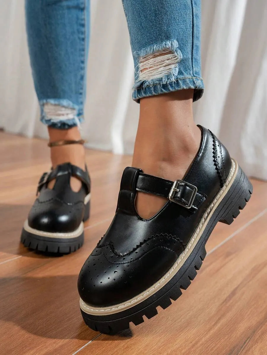 Women’s Retro Brogue Strap Loafers