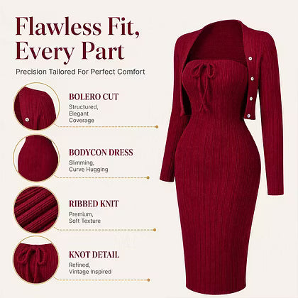 Women's Ribbed Midi Dress & Cropped Cardigan Set