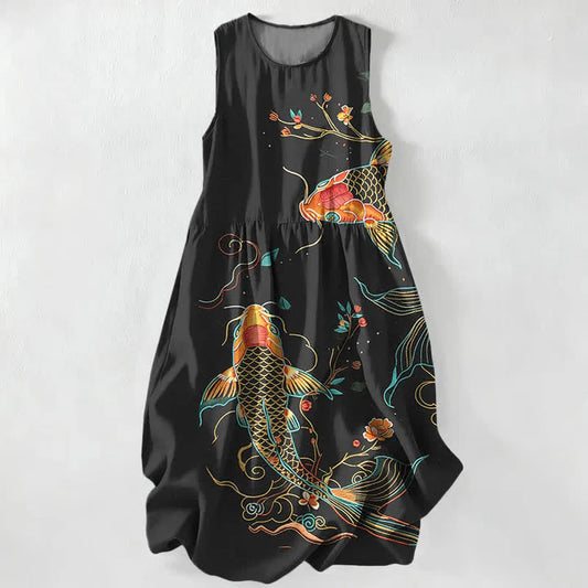Women’s Koi Print Sleeveless Midi Dress