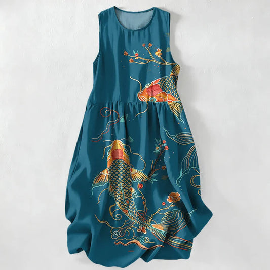 Women’s Koi Print Sleeveless Midi Dress