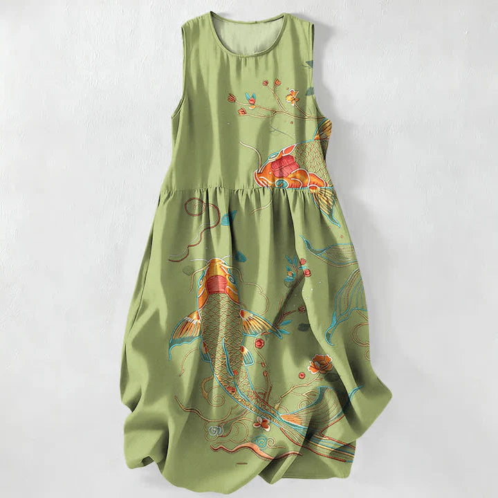 Women’s Koi Print Sleeveless Midi Dress