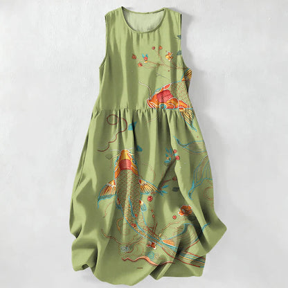 Women’s Koi Print Sleeveless Midi Dress