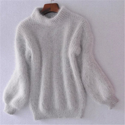 Loose, solid-colour knit sweater - Angora vintage sweater