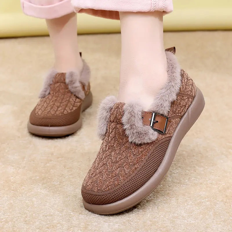 Women’s Fur-Lined Knit-Upper Slip-On Winter Snow Shoes