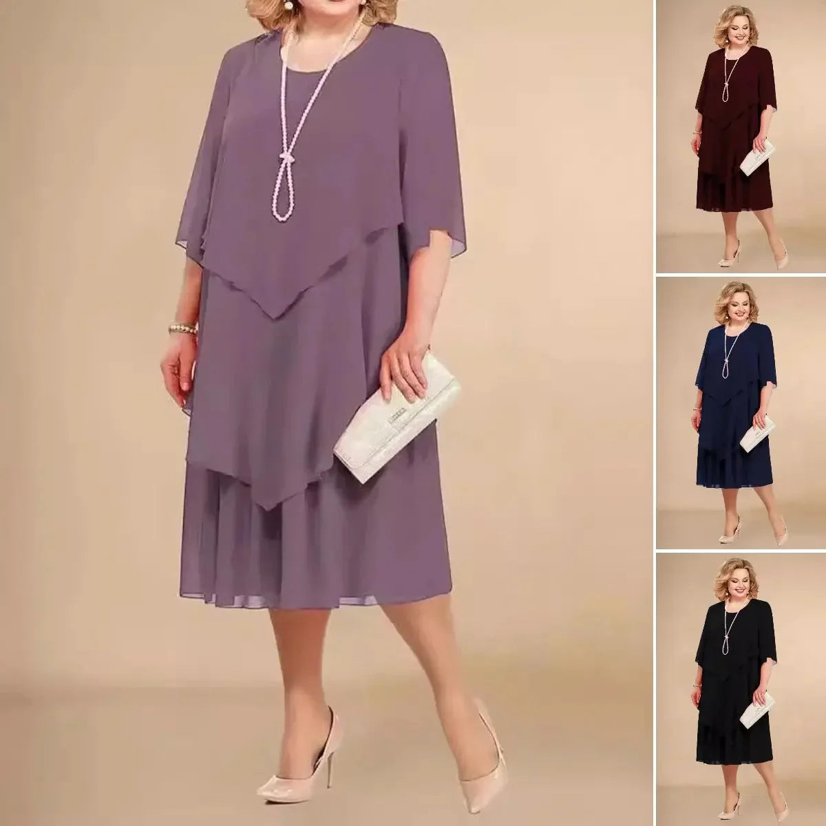 Women’s Irregular Layer Chiffon Midi Dress