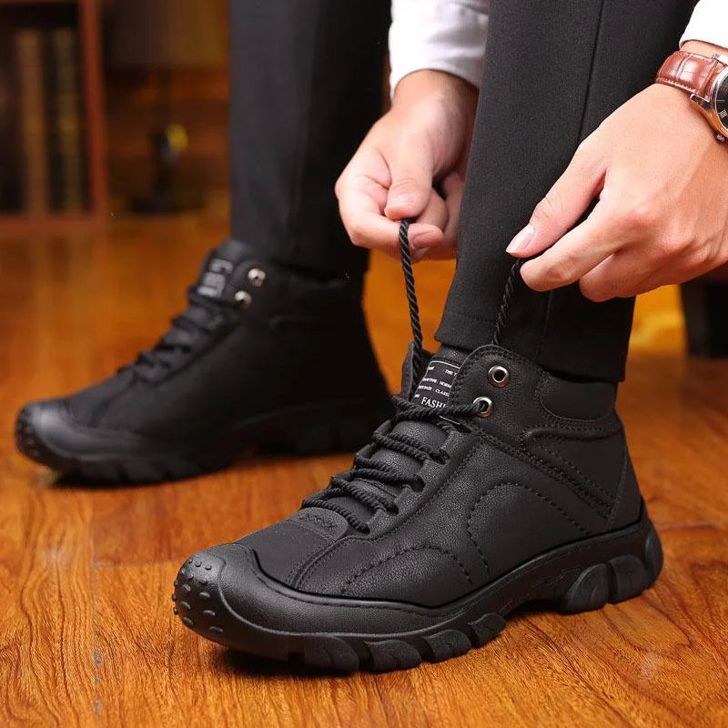 Men's Brown Leather-Look Casual Ankle Boots
