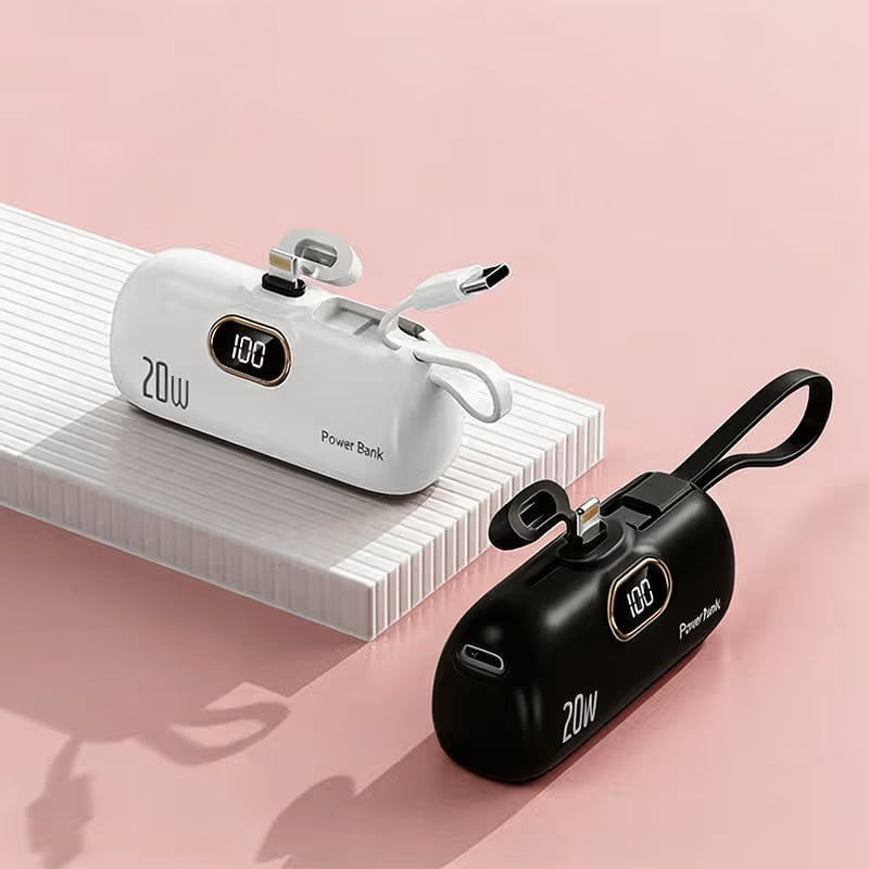 Mini Portable Charger with Built-In Cable