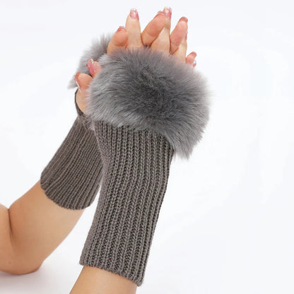 Women’s Faux Fur Cuff Ribbed Arm Warmers
