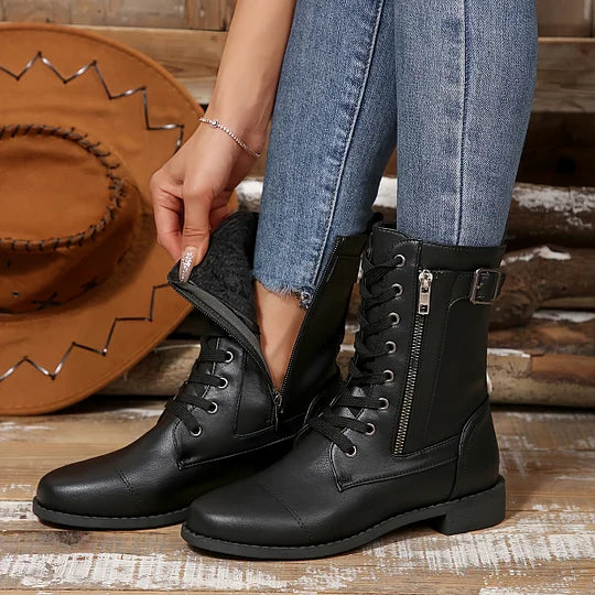 Women’s Classic Zipper Mid-Calf Leather-Look Boots