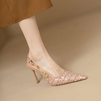 Women’s Sequin Slingback Pointed-Heel Pumps