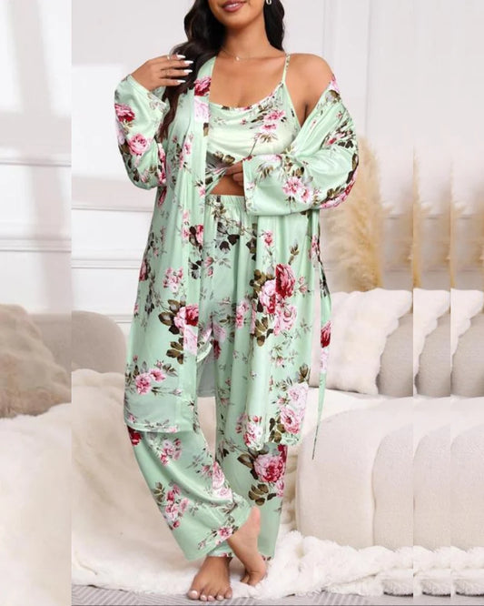 Women's Camisole, Robe & Trouser Lounge Set