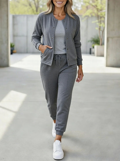Women’s Sport Stripe Button Jacket & Jogger 3-Piece Set