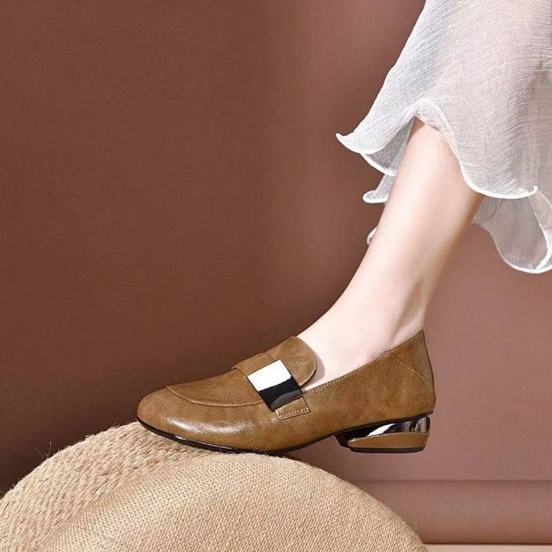 Women's Round Toe Thick Heel Flat Shoes