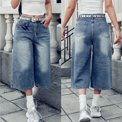 Women's Washed Wide Leg Cropped Jeans